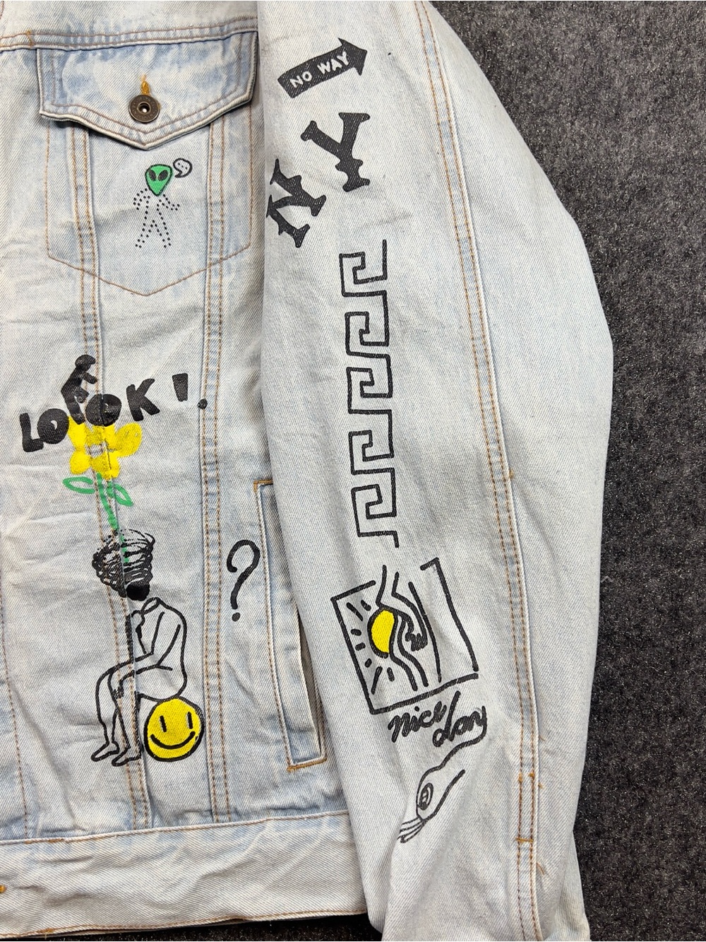 Brooklyn Cloth Graffiti Denim Jacket XL Light Wash Y2K Streetwear - Picture 6 of 11